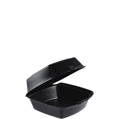 Foam Hinged Lid Containers, Large Sandwich, 6 X 5.9 X 3, Black, 125/Bag, 4 Bags/Carton