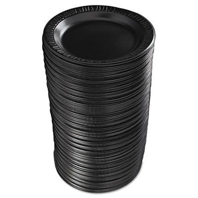 Quiet Classic Laminated Foam Dinnerware, Plate, 9" Dia, Black, 125/Pack, 4 Packs/Carton