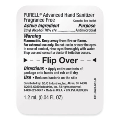 Advanced Hand Sanitizer Single-Use, Gel, 1.2 Ml Packet, Fragrance-Free, 2,000/Carton