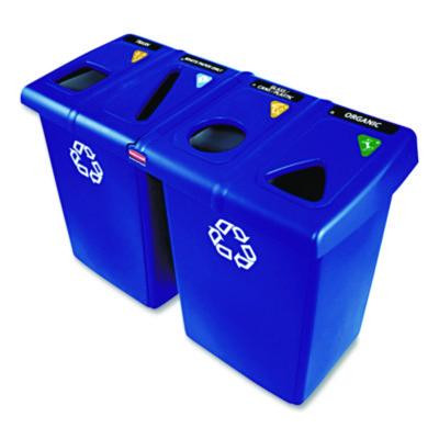 Glutton Recycling Station, Four-Stream, 92 Gal, Plastic, Blue