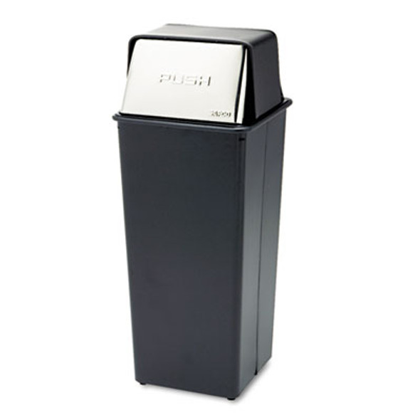 Reflections Push Top Square Receptacle, 21 Gal, Steel, Black/Chrome