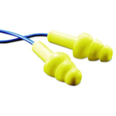 E-A-Rultrafit Reusable Earplugs, Corded, Metal Detectable, 25 Db Nrr, One Size Fits Most, Yellow 3-Flange Plugs, 100/Box