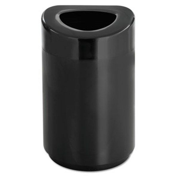 Open Top Round Waste Receptacle, 30 Gal, Steel, Black