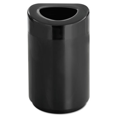 Open Top Round Waste Receptacle, 30 Gal, Steel, Black