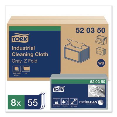 Industrial Cleaning Cloths, 1-Ply, 12.6 X 15.16, Gray, 55/Pack, 8 Packs/Carton