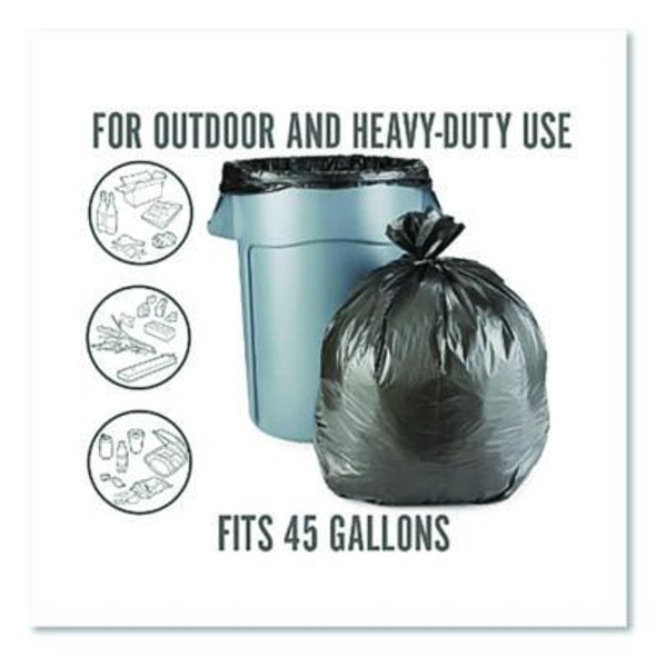Twist-Tie Heavy-Duty Trash Bags, Open-Face, 45 Gal, 1.1 Mil, 45" x 38", Black, 25/Box