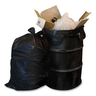 Heavy-Duty Low-Density Wing Tie Contractor Bags, 55 Gal, 3 Mil, 35.75" x 53.88", Black, 15 Bags/Roll, 4 Rolls/Carton