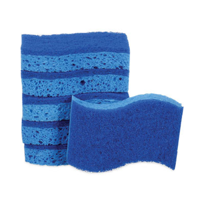Non-Scratch Multi-Purpose Scrub Sponge, 4.4 X 2.6, 0.8" Thick, Blue, 6/Pack