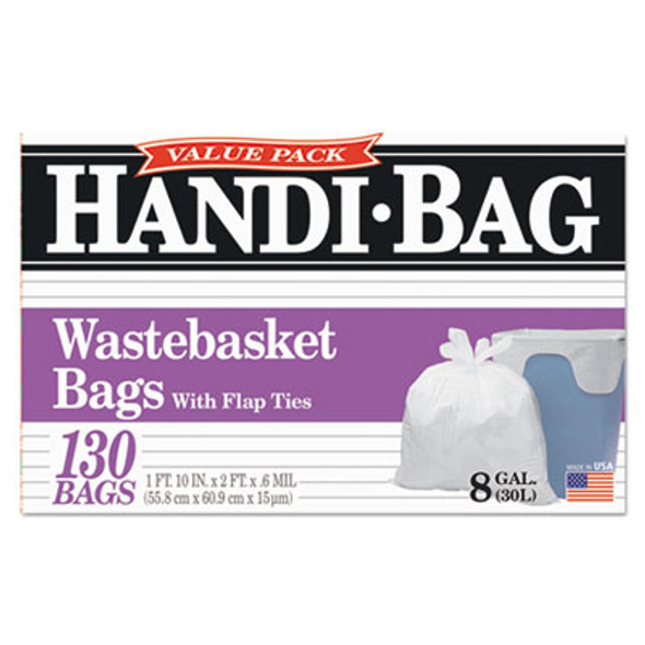 Super Value Pack Can Liners, 8 Gal, 0.6 Mil, 22" x 24", White, 130/Box