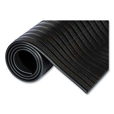 Ribbed Vinyl Anti-Fatigue Mat, Rectangular, Black Ribbed Surface, 36" x 12 Ft