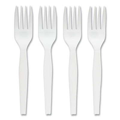 Eco-Id Mediumweight Compostable Cutlery, Fork, Plastic, White, 300/Pack