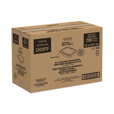 Clearpac Safeseal Tamper-Resistant, Tamper-Evident Containers, Tall, Flat Lid, 20 Oz, Clear, Plastic, 200/Carton