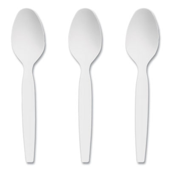 Heavyweight Plastic Cutlery, Spoon, Plastic, White, 100/Pack