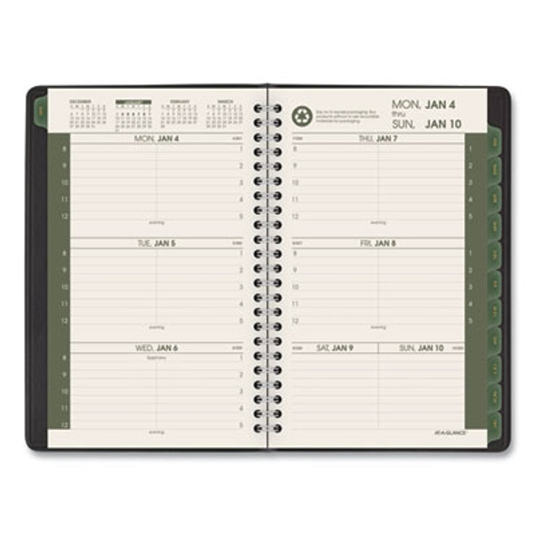 Recycled Weekly Block Format Appointment Book, 8.5 x 5.5, Black Cover, 12-Month (Jan To Dec): 2026