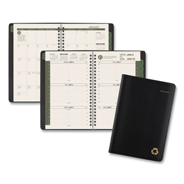Recycled Weekly Block Format Appointment Book, 8.5 x 5.5, Black Cover, 12-Month (Jan To Dec): 2026