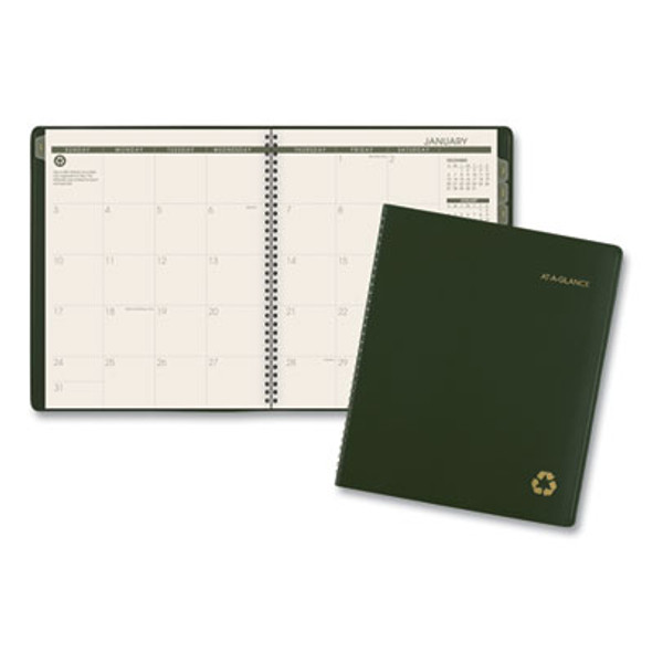 Recycled Monthly Planner, 11 x 9, Green Cover, 13-Month: Jan 2026 To Jan 2027
