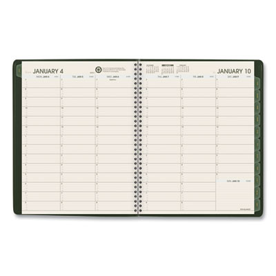 Recycled Weekly Vertical-Column Format Appointment Book, 11 x 8.25, Green Cover, 12-Month (Jan To Dec): 2026