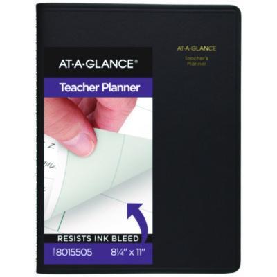 Undated Teacher's Planner, Weekly, 9 Classes, Black Cover, 10.88 x 8.25 Sheets, 12-Month (July To June)