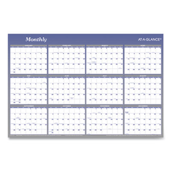 Vertical/Horizontal Erasable Quarterly/Monthly Wall Planner, 24 x 36, White/Blue Sheets, 12-Month (Jan To Dec): 2026