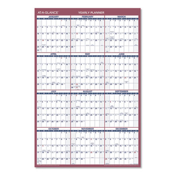 Vertical/Horizontal Wall Calendar, 24 x 36, White/Blue/Red Sheets, 12-Month (Jan To Dec): 2026