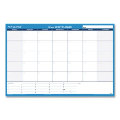 30/60-Day Undated Horizontal Erasable Wall Planner, 36 X 24, White/Blue Sheets, Undated