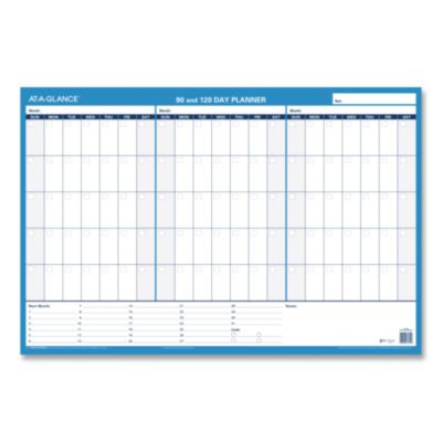 90/120-Day Undated Horizontal Erasable Wall Planner, 36 X 24, White/Blue Sheets, Undated
