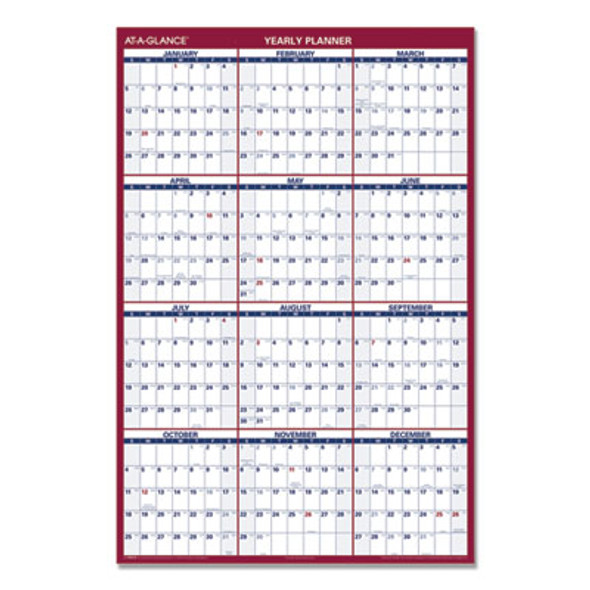 Erasable Vertical/Horizontal Wall Planner, 32 x 48, White/Blue/Red Sheets, 12-Month (Jan To Dec): 2026