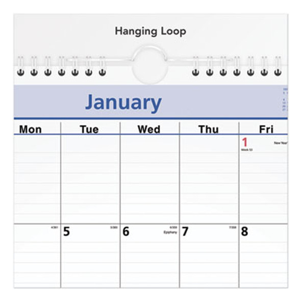 Quicknotes Wall Calendar, 12 x 17, White/Blue/Yellow Sheets, 12-Month (Jan To Dec): 2026