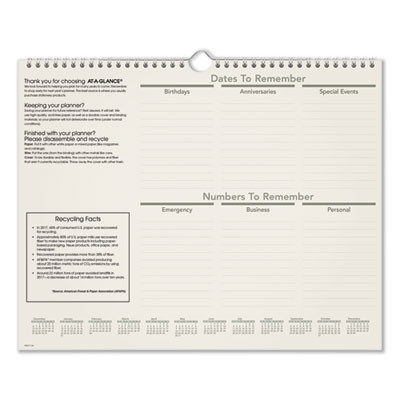 Recycled Wall Calendar, Unruled Blocks, 15 x 12, Sand/Green Sheets, 12-Month (Jan To Dec): 2026