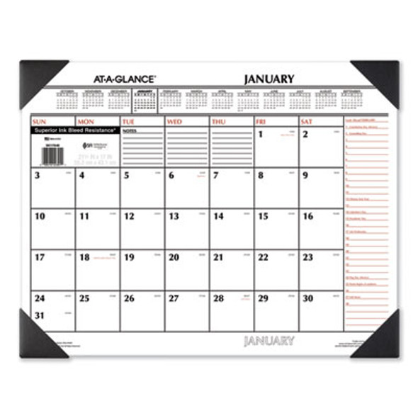 Two-Color Monthly Desk Pad Calendar, 21.75 x 17, White Sheets, Black Corners, 12-Month (Jan To Dec): 2026