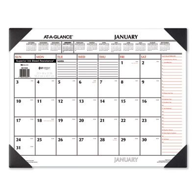 Two-Color Monthly Desk Pad Calendar, 21.75 x 17, White Sheets, Black Corners, 12-Month (Jan To Dec): 2026