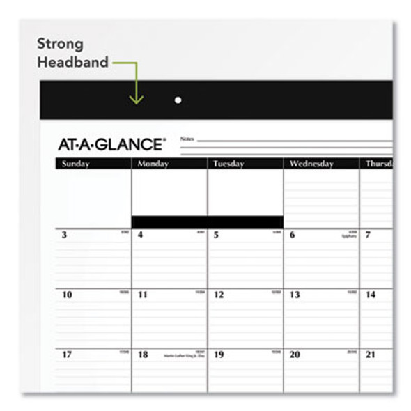 Monthly Refillable Desk Pad, 22 x 17, White Sheets, Black Binding, Black Corners, 12-Month (Jan To Dec): 2026