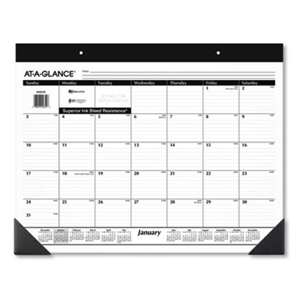 Monthly Refillable Desk Pad, 22 x 17, White Sheets, Black Binding, Black Corners, 12-Month (Jan To Dec): 2026
