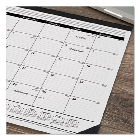 Ruled Desk Pad, 24 x 19, White Sheets, Black Binding, Black Corners, 12-Month (Jan To Dec): 2026
