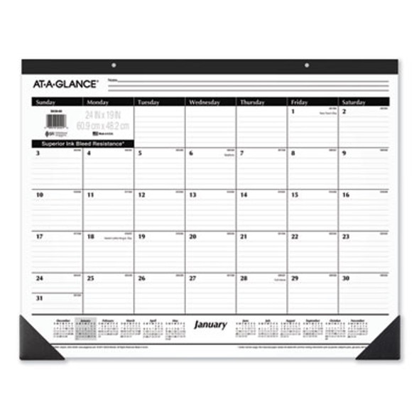 Ruled Desk Pad, 24 x 19, White Sheets, Black Binding, Black Corners, 12-Month (Jan To Dec): 2026