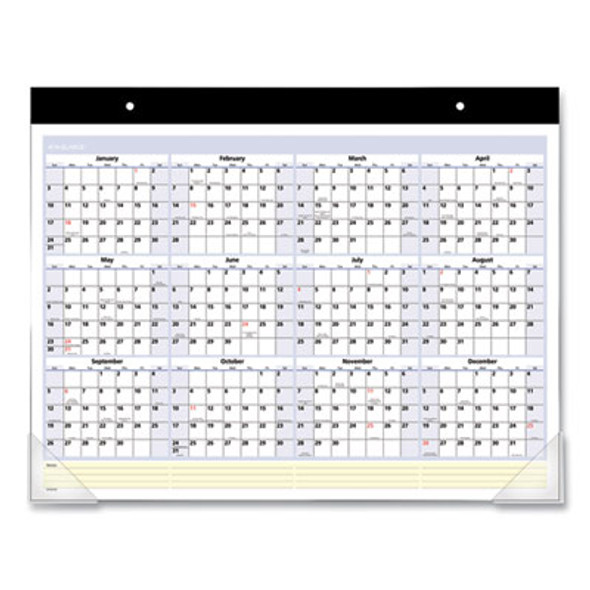 Quicknotes Desk Pad, 22 x 17, White/Blue/Yellow Sheets, Black Binding, Clear Corners, 13-Month: Jan 2026 To Jan 2027