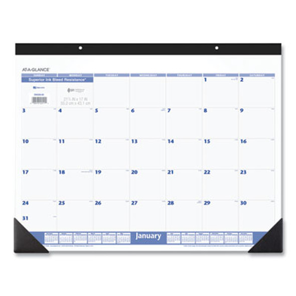 Desk Pad, 22 x 17, White Sheets, Black Binding, Black Corners, 12-Month (Jan To Dec): 2026