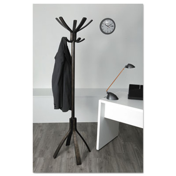 Cafe Wood Coat Stand, Ten Peg/Five Hook, 21.67w X 21.67d X 69.33h, Espresso Brown