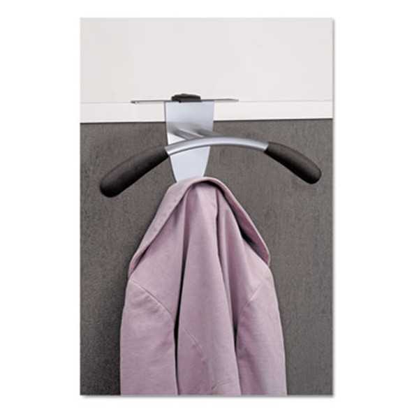 Hanger Shaped Partition Coat Hook, Metal/Foam/Abs, Silver/Black