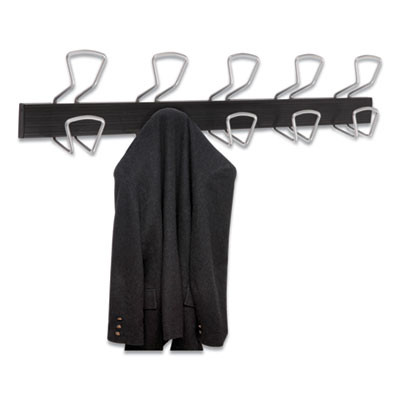 Wall-Mount Coat Hooks, 29.92 x 2.95 x 6.45, Metal, Silver, 22 Lb Capacity