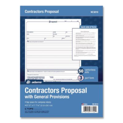 Contractor Proposal Form, Three-Part Carbonless, 8.5 x 11.44, 50 Forms Total