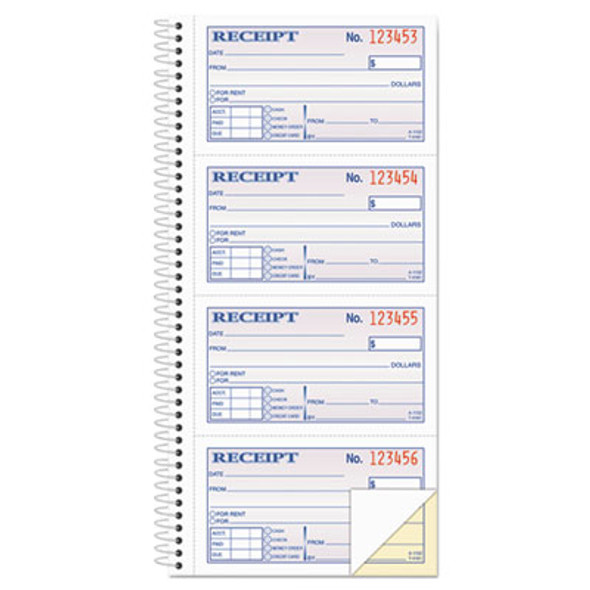Multipart Money/Rent Receipt Book, Two-Part Carbonless, 4.75 x 2.75, 4 Forms/Sheet, 200 Forms Total