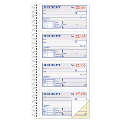 Multipart Money/Rent Receipt Book, Two-Part Carbonless, 4.75 x 2.75, 4 Forms/Sheet, 200 Forms Total