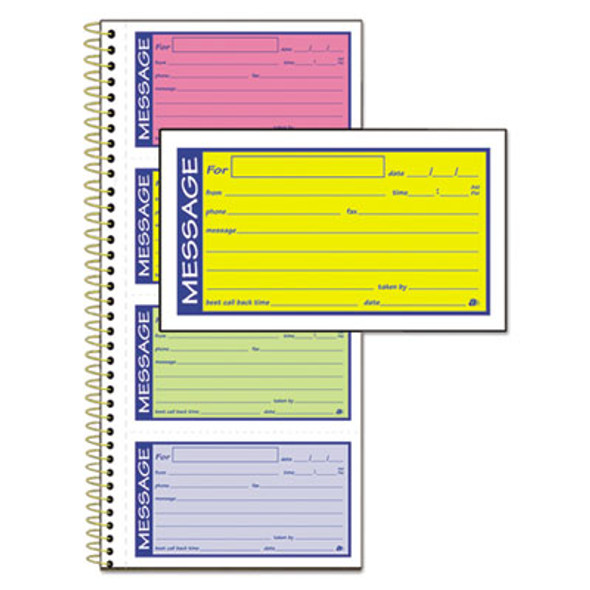 Wirebound Telephone Book With Multicolored Messages, Two-Part Carbonless, 4.75 x 2.75, 4 Forms/Sheet, 200 Forms Total