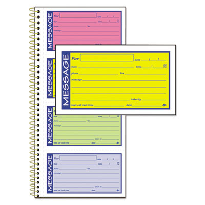 Wirebound Telephone Book With Multicolored Messages, Two-Part Carbonless, 4.75 x 2.75, 4 Forms/Sheet, 200 Forms Total