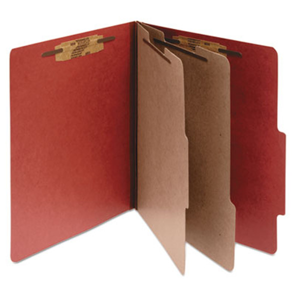 Pressboard Classification Folders, 2/5-Cut Tab, Expands 3", 2 Dividers, 6 Fasteners, Letter Size, Earth Red, 10/Box