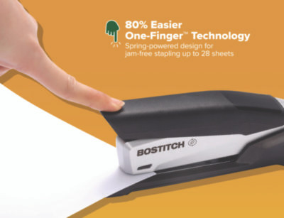 Inpower+28 Executive One-Finger 3-In-1 Eco-Friendly Desktop Stapler, 28-Sheet Capacity, Black/Silver