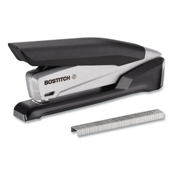 Inpower One-Finger Eco-Friendly Desktop Stapler, 25-Sheet Capacity, Black/Gray