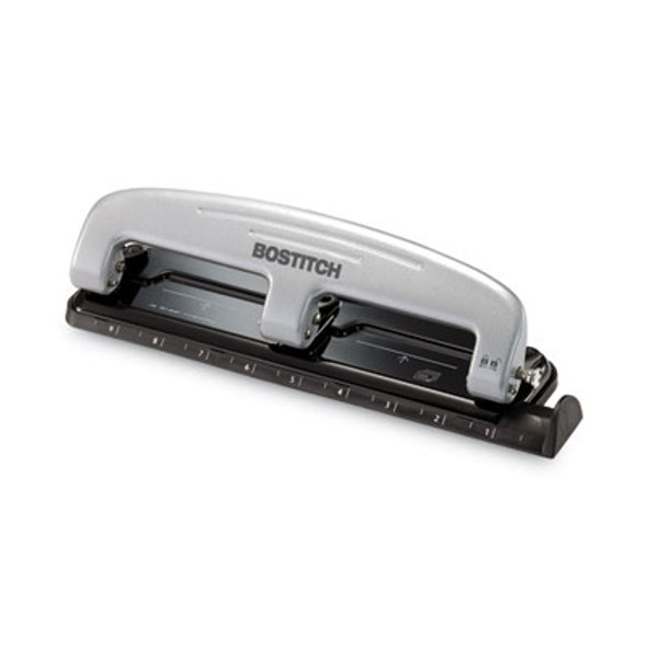 12-Sheet Ez Squeeze Three-Hole Punch, 9/32" Holes, Black/Silver