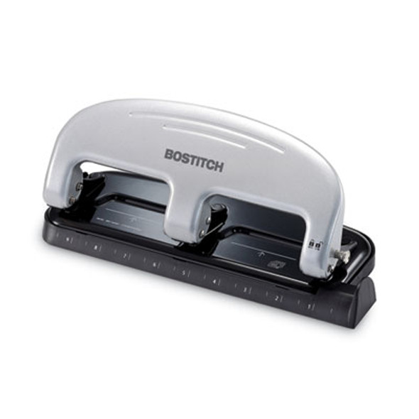 20-Sheet Ez Squeeze Three-Hole Punch, 9/32" Holes, Black/Silver